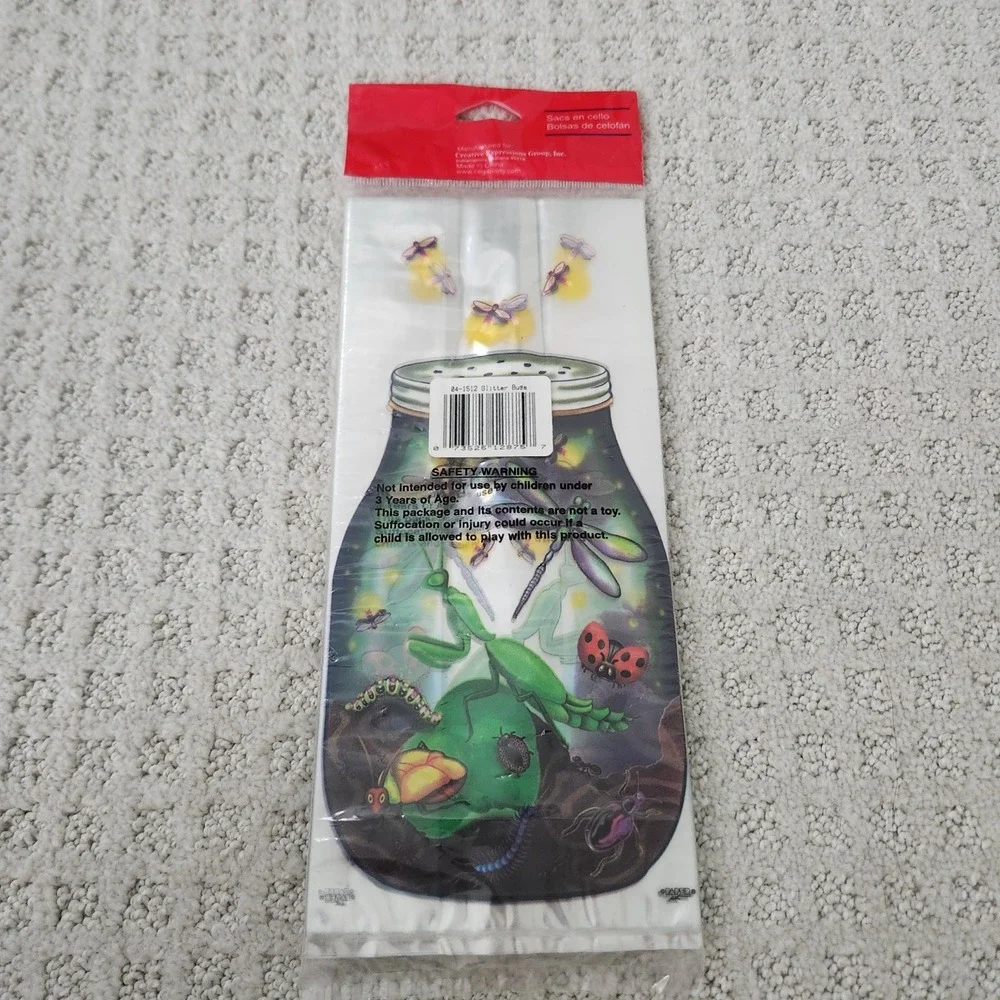 Paper Art Glitter Bugs Mason Jar Large Cello Treat Bags 20ct New